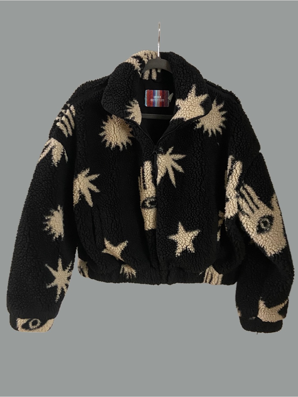 Urban Outfitters Olivia
Printed Sherpa Jacket in Black & Cream Size XS